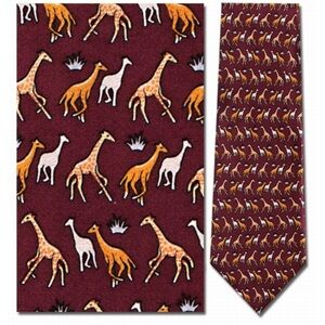Museum Artifacts Men 100% Silk Running Giraffes Tie Vintage 3.5”rust 62” length